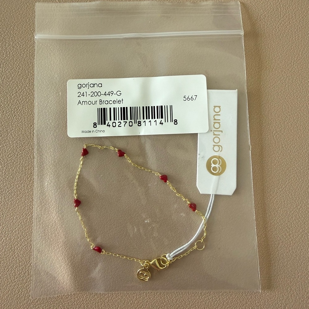 Gorjana Gold Bracelet with Red Heart Charms - Picture 2 of 2